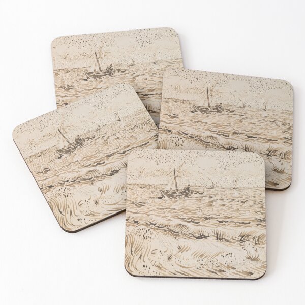 Item preview, Fishing Boats at Saintes Maries De La Mer by Vincent van Gogh: Sepia Line Art designed and sold by artofuniverse.