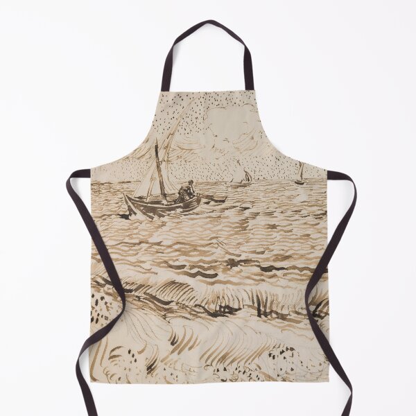 Item preview, Fishing Boats at Saintes Maries De La Mer by Vincent van Gogh: Sepia Line Art designed and sold by artofuniverse.