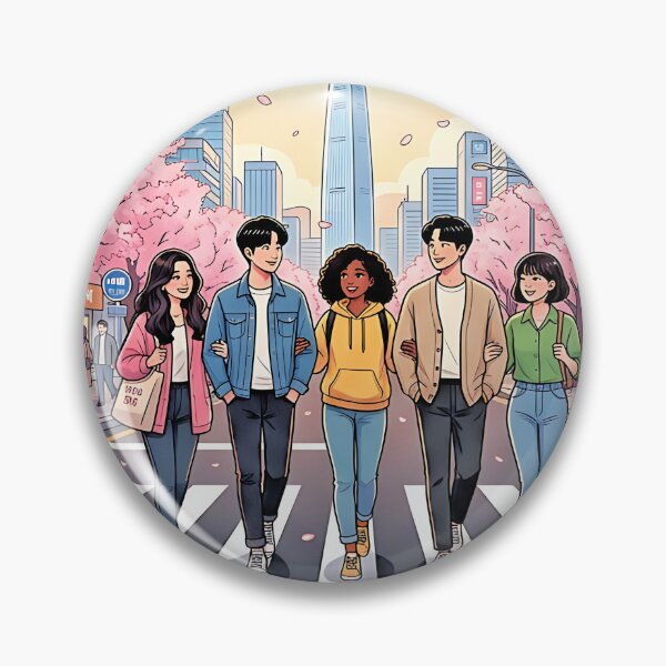 Item preview, XO Kitty Seoul Blossom Days Friends Crosswalk Cherry Blossom Spring Korean City designed and sold by graphixpolash.