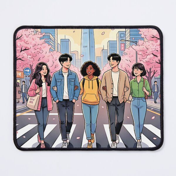 Item preview, XO Kitty Seoul Blossom Days Friends Crosswalk Cherry Blossom Spring Korean City designed and sold by graphixpolash.