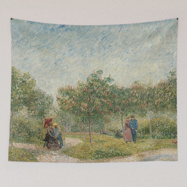 Item preview, Garden in Montmartre With Lovers by Vincent van Gogh: Romantic Garden Poster designed and sold by artofuniverse.