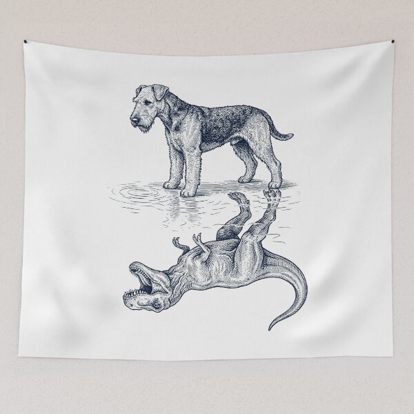 Item preview, Vintage Airedale Terrier Reflection T Rex Dinosaur Dog Lover designed and sold by TerryConnells.