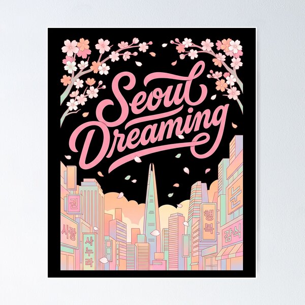 Item preview, XO Kitty Seoul Dreaming Cherry Blossom Night City Skyline Pastel Korean designed and sold by graphixpolash.
