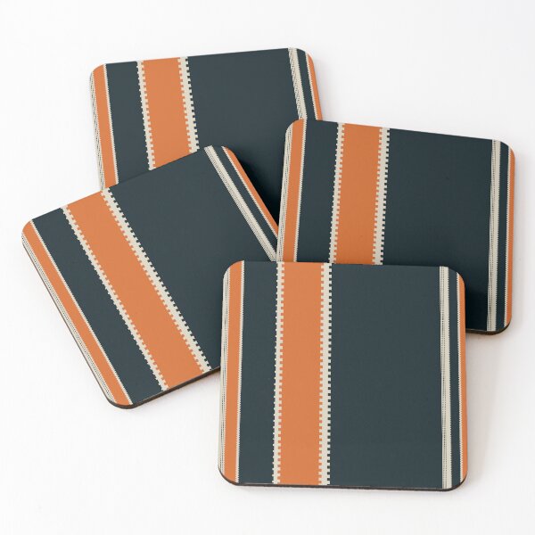 Item preview, Retro navy orange stripe pattern textured vertical lines geometric bold center panel design designed and sold by WildHugeDot.