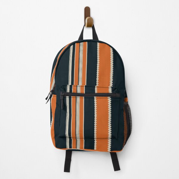 Item preview, Retro navy orange stripe pattern textured vertical lines geometric bold center panel design designed and sold by WildHugeDot.
