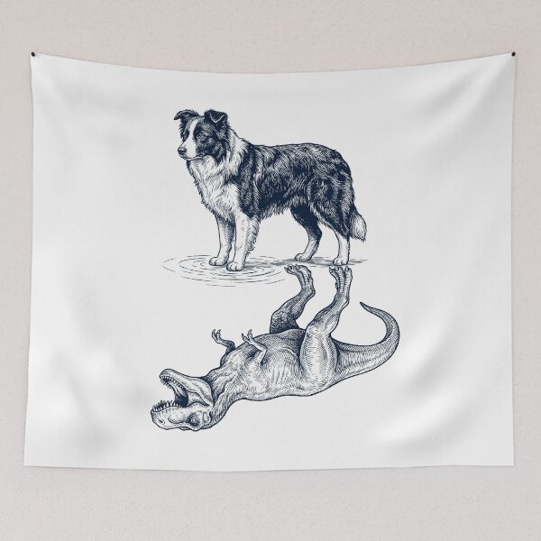 Artikelvorschau, Vintage Border Collie Reflection T Rex Dinosaurier Hundeliebhaber entworfen und verkauft von TerryConnells.