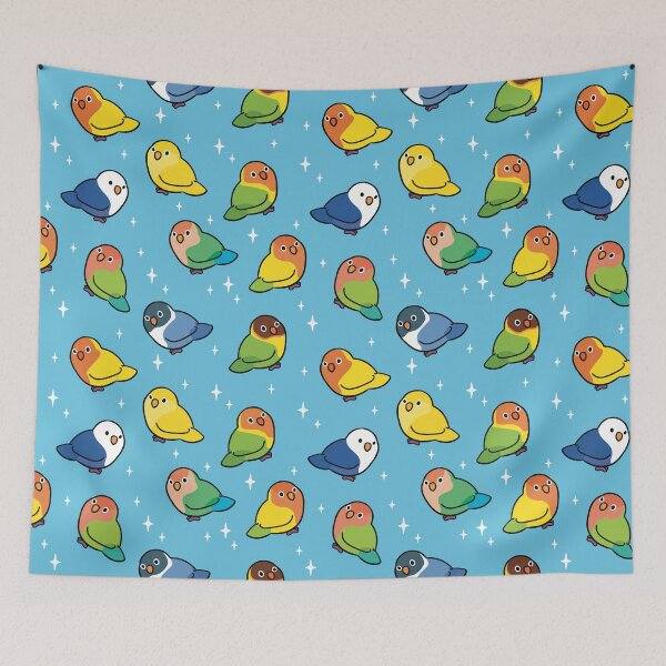 Item preview, Tiny lovebirds in blue designed and sold by Erika Vaigel Creations.