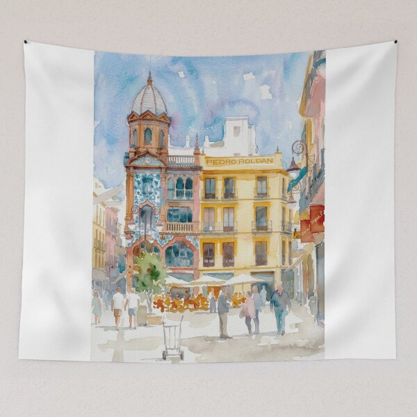 Item preview, Vibrant Seville Street Scene Watercolor Spain designed and sold by caracatita75.