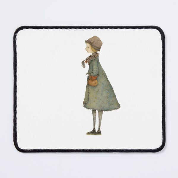 Item preview, Whimsical doll. lady in sage colour coat, with cute floral scarf and a adorable handbag designed and sold by Coolparrotgirl.