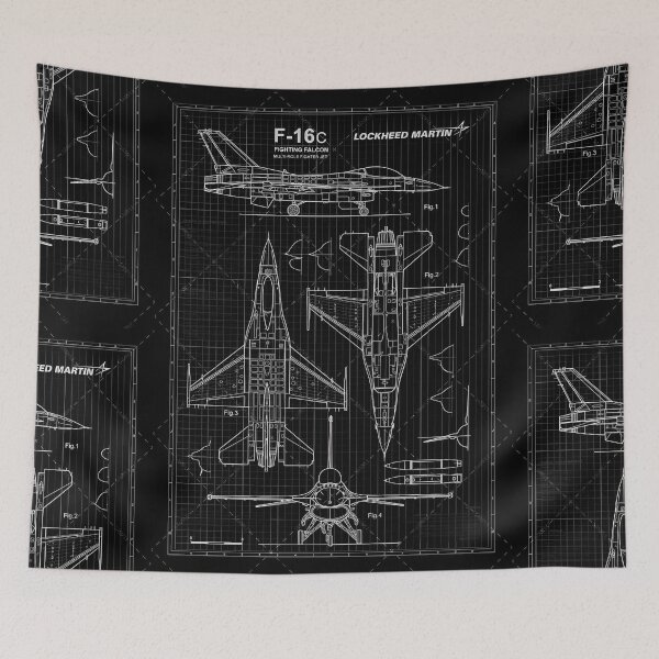 Item preview, F-16 Fighter Jet Blueprint – Military Aircraft Technical Drawing Wall Art designed and sold by Dyan4.