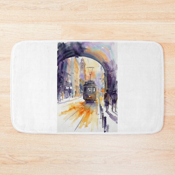 Item preview, Lisbon Tram at Dawn Watercolor Archway designed and sold by caracatita75.