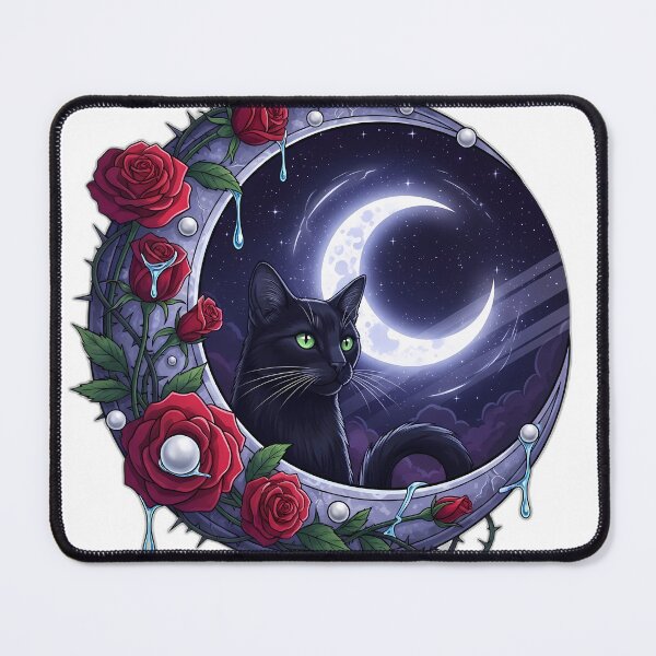 Item preview, Black Cat Crescent Mirror designed and sold by IllumeInk.