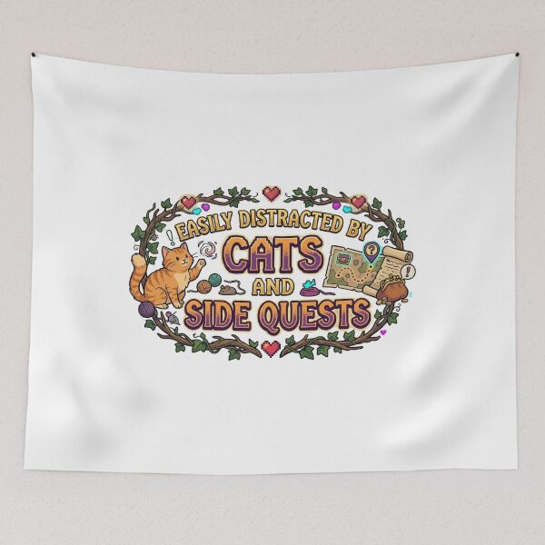 Item preview, Easily Distracted by Cats and Side Quests | Retro Gamer Cat designed and sold by Wear Sculpt.