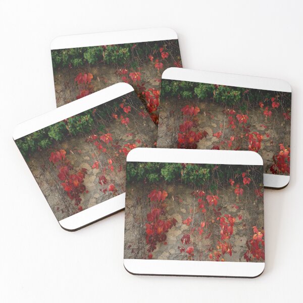 Item preview, Red Autumn Leaves on Stone Wall designed and sold by onubi.