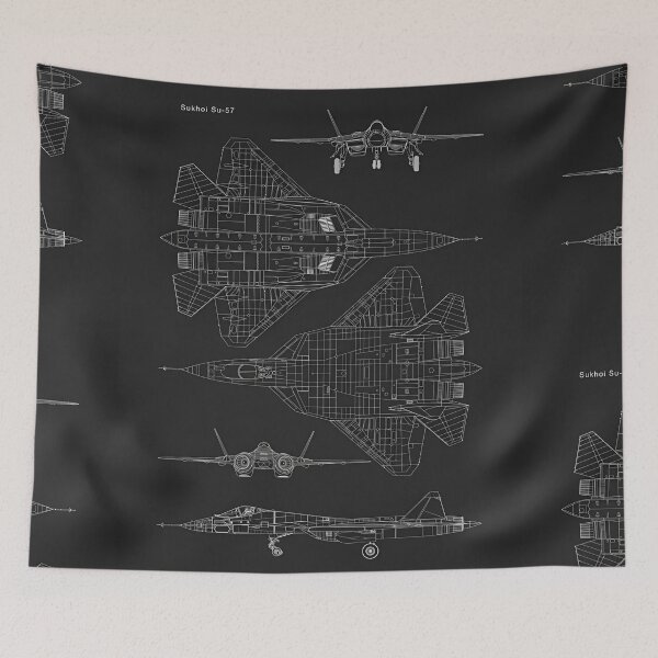 Item preview, Stealth Fighter Jet Blueprint – Sukhoi Su-57 Technical Aircraft Drawing Wall Art designed and sold by Dyan4.
