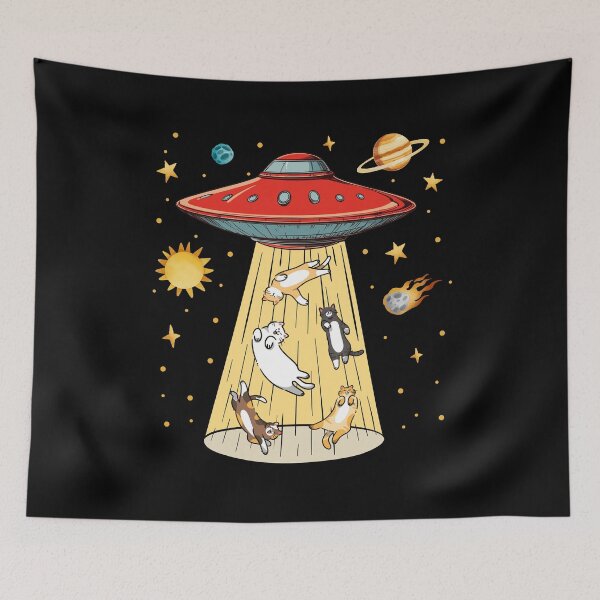 Item preview, Alien Abduction Cats UFO Flying Saucer Space designed and sold by KarimSoCute.