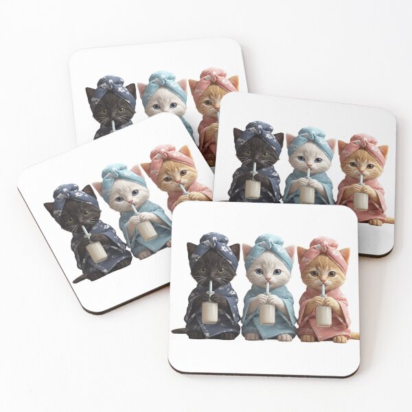 Item preview, Cute Kittens in Japanese Spa - Onsen Cats Drinking Milk Art designed and sold by Timastorart.