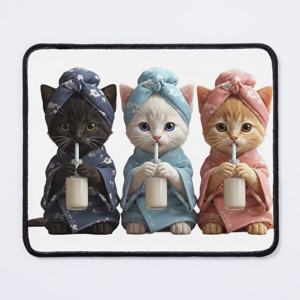 Item preview, Cute Kittens in Japanese Spa - Onsen Cats Drinking Milk Art designed and sold by Timastorart.