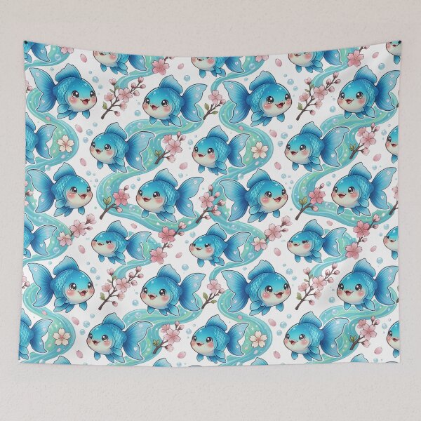 Item preview, Goldfish Sakura Blossom Blue Kawaii designed and sold by JessArty ⭐⭐⭐⭐⭐.