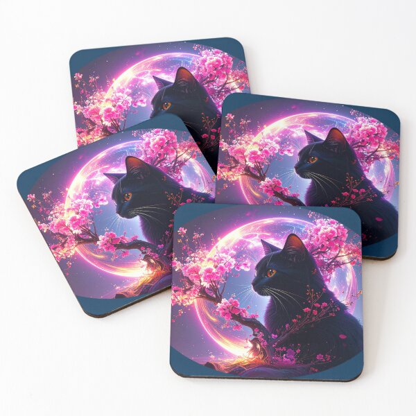 Item preview, Neon Black Cat Cherry Blossom Portal designed and sold by icemanphotos.