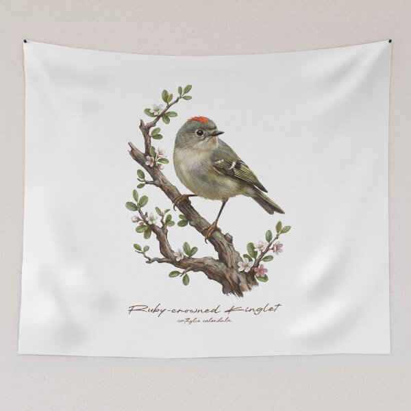 Item preview, Ruby-crowned Kinglet on Flowery Branch designed and sold by Takeda-art.