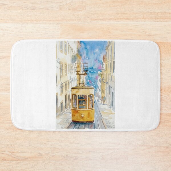Item preview, Lisbon Tram Watercolor Vibrant Cityscape designed and sold by caracatita75.
