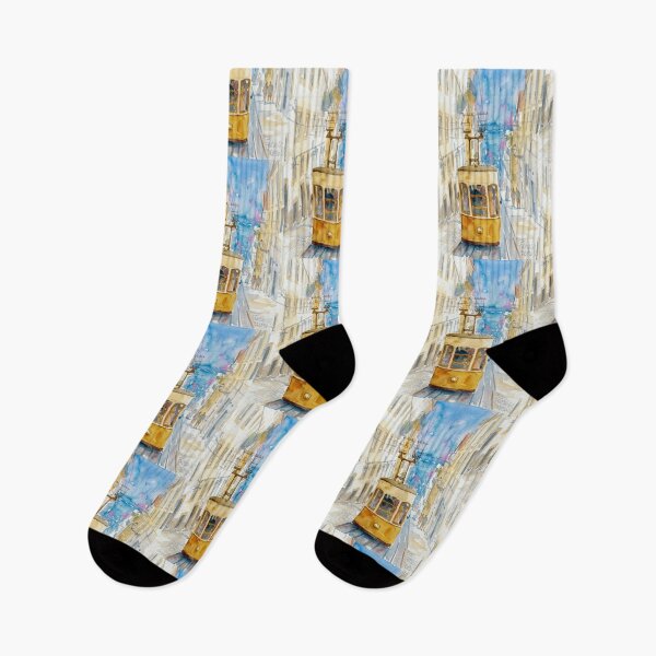 Item preview, Lisbon Tram Watercolor Vibrant Cityscape designed and sold by caracatita75.