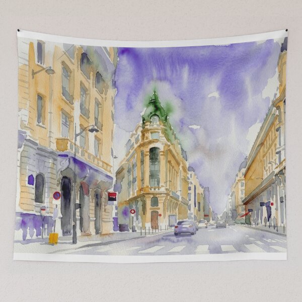 Item preview, Rue Reaumur Paris Elegant Watercolor Street Scene designed and sold by caracatita75.