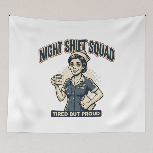 Item preview, Night Shift Squad Tired But Proud Nurse Retro Vintage T-Shirt designed and sold by urbinet.