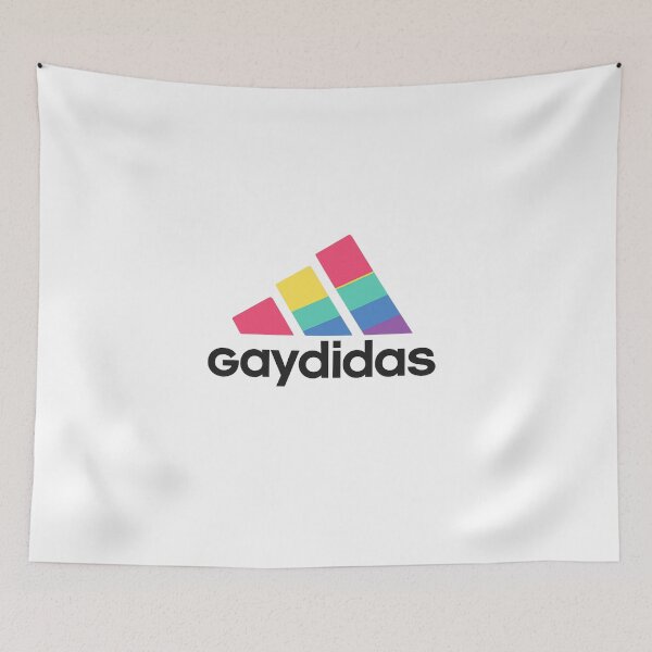 Item preview, Rainbow Stripe Athletic Gaydidas Parody Logo Sports Pride Statement designed and sold by Aryabek.