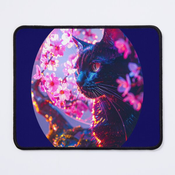 Item preview, Black Cat Impressionist Oil Painting Vibrant Pink Flowers Palette Knife Texture Impasto Fine Art Canvas Wall Decor designed and sold by icemanphotos.