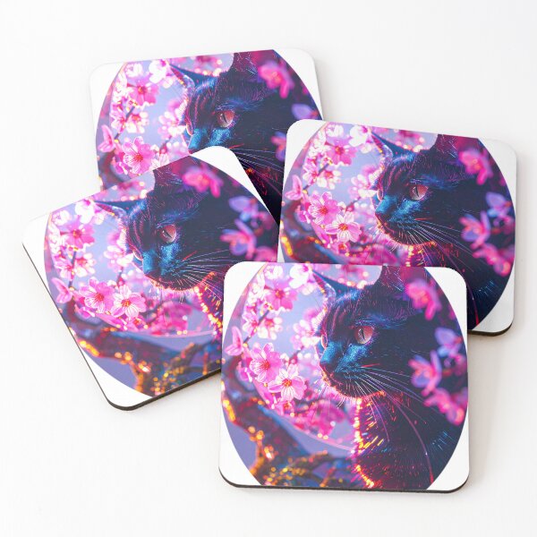 Item preview, Black Cat Impressionist Oil Painting Vibrant Pink Flowers Palette Knife Texture Impasto Fine Art Canvas Wall Decor designed and sold by icemanphotos.