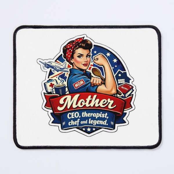 Item preview, Mother’s Day Retro Rosie the Riveter Inspired Design – Vintage 1940s Mum “CEO, Therapist, Chef & Legend” designed and sold by MuggyandMo.