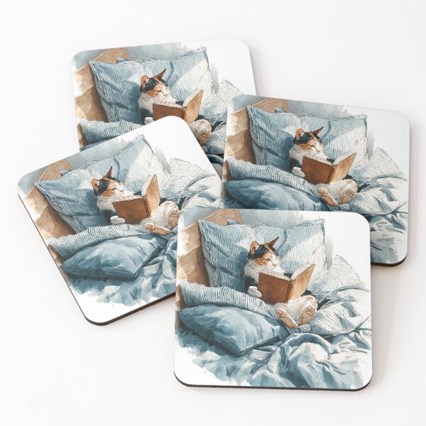 Item preview, Calico cat reader in bed designed and sold by Designs4Keeps.