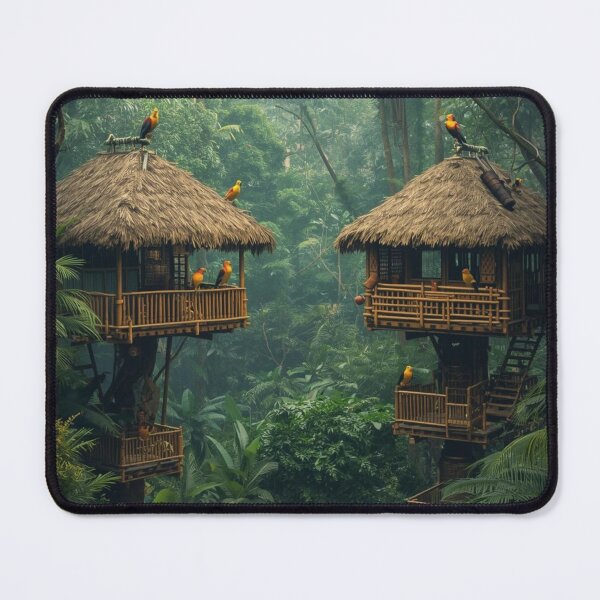 Item preview, Tropical Treehouse Village in the Jungle – Exotic Birds Nature Poster designed and sold by Goca Shop.