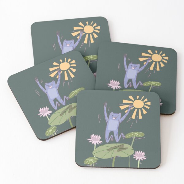 Item preview, Happy frog hops on a lotus leaf alongside lotus flowers in the sunshine, Frog lover, Funny Frog, Animal Illustration designed and sold by anyramagic.