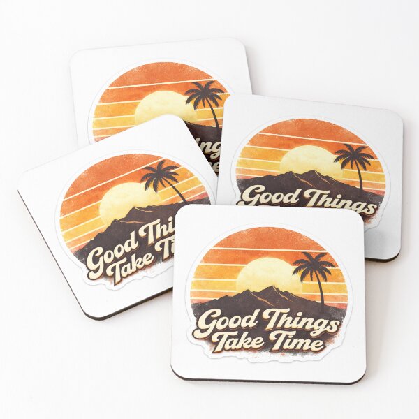 Item preview, Good Things Take Time Sticker – Retro Sunset Aesthetic Motivational Quote, Vintage Palm Tree Mountain Design . designed and sold by ZenGrowth4.