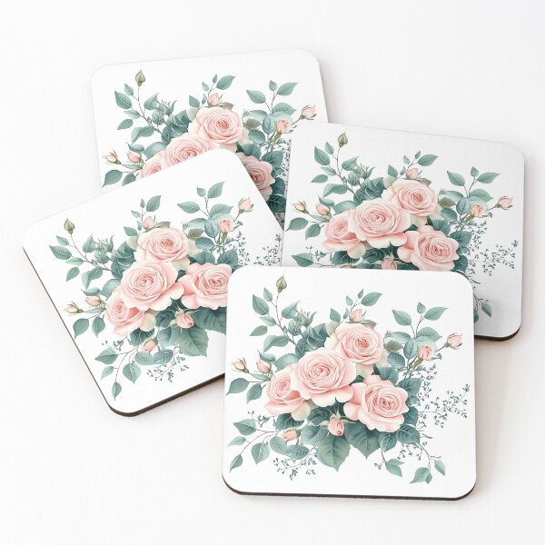 Item preview, Blush Pink Rose Bouquet with Sage Green Leaves - Elegant Romantic Floral Art Print designed and sold by DesignArtist.ia.