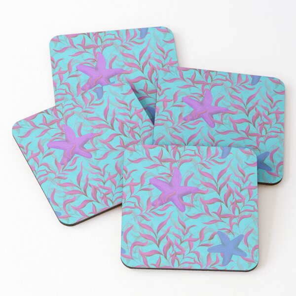 Item preview, Underwater seaweed and starfish Bright Turquoise Background designed and sold by NaliniLe.