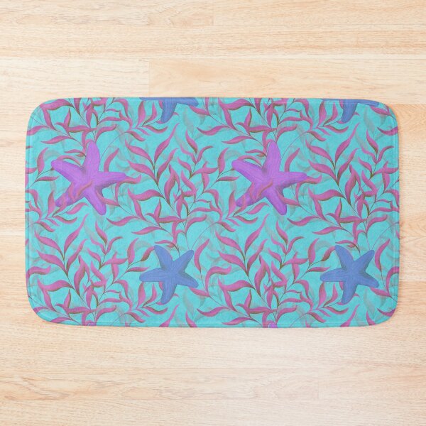Item preview, Underwater seaweed and starfish Bright Turquoise Background designed and sold by NaliniLe.