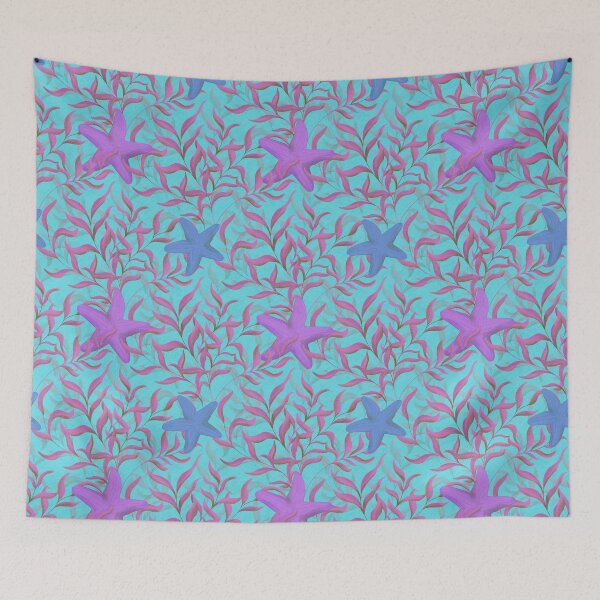 Item preview, Underwater seaweed and starfish Bright Turquoise Background designed and sold by NaliniLe.