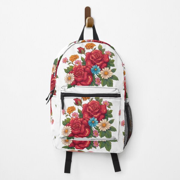 Item preview, Red Rose Bouquet with Marigolds and Daisies - Vibrant Colorful Floral Art Print designed and sold by DesignArtist.ia.