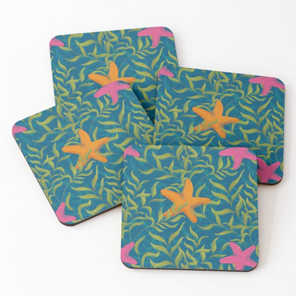 Item preview, Underwater seaweed and starfish Dark Turquoise Background designed and sold by NaliniLe.