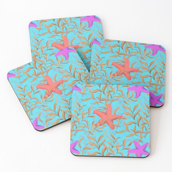 Item preview, Underwater seaweed and starfish Neon Blue Background designed and sold by NaliniLe.