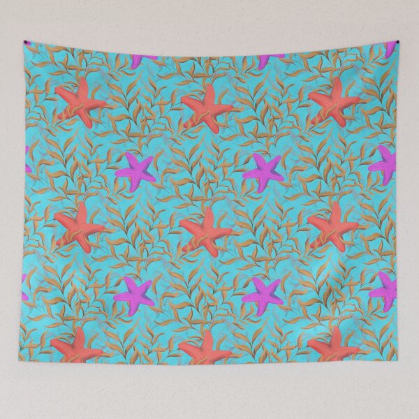 Item preview, Underwater seaweed and starfish Neon Blue Background designed and sold by NaliniLe.