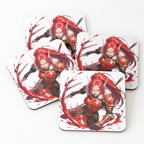 Item preview, Fierce Blood Elf Warrior | Red Fantasy Anime Girl with Sword and Battle Aura designed and sold by TattooDrive.