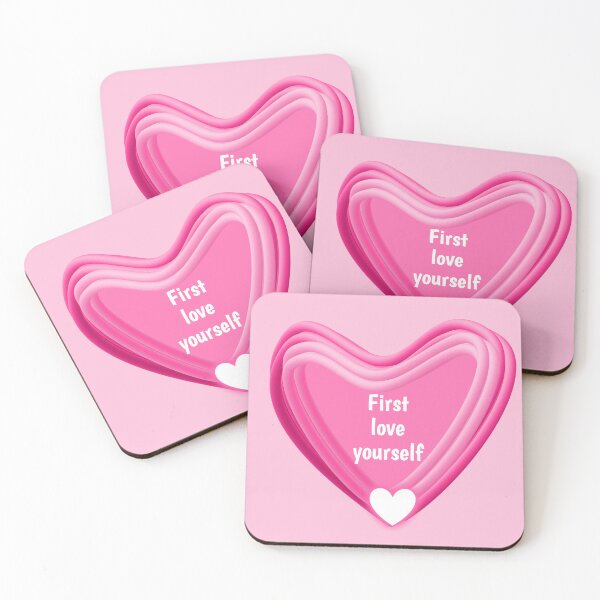 Item preview, First love yourself quote design in a heart shape  designed and sold by CanvasCharmHub.