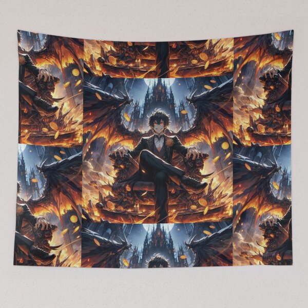 Item preview, Overlord of the Abyss: Dark Anime Prince on a Flaming Throne in a Gothic Domain designed and sold by MouradStudio.