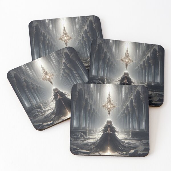 Item preview, Solitary Prayer in the Ruined Cathedral: Anime Holy Knight Kneeling Before the Divine Light designed and sold by MouradStudio.