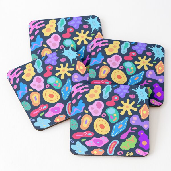 Item preview, Vibrant Organic Shapes Print - Colorful Abstract Blobs on Navy designed and sold by KojourinArt.